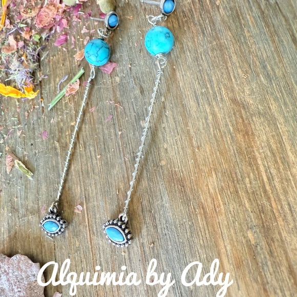 Alquimia Blue and Silver Dangle Earrings with Ornate Design - Picture 1 of 1